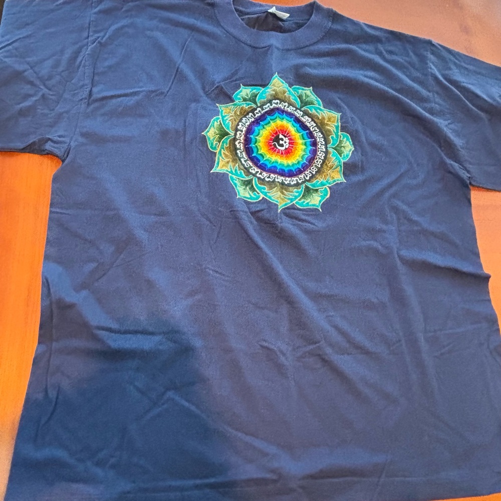 Fitness Size 48 2XL Om Symbol Mandala Psychedelic Cotton T-Shirt Embroidered